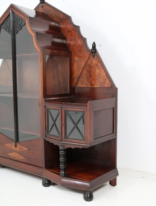 Art Deco Vitrine by Max Coini, Walnut & Burl, Dutch Design, 1920s